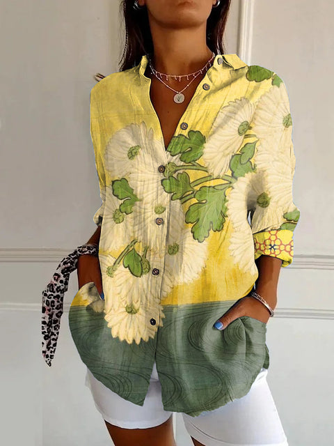 Summer trend long-sleeved shirt flower pattern printing 3D shirt m301226