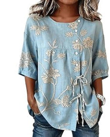Temperament women's long-sleeved shirt printed top lace-up shirt m302925