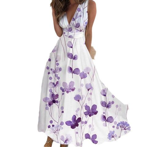 Women's new V-neck with lining high waist sleeveless printed sexy vest dress m301267