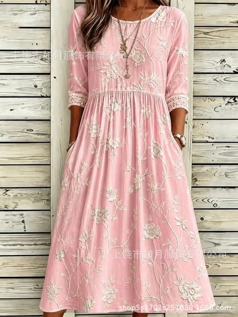 New digital short-sleeved printed women's 7-point sleeve casual dress m303012