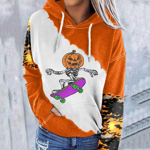 Casual Graphic Tops Long Sleeve Halloween Face Printed Hoodies M800009