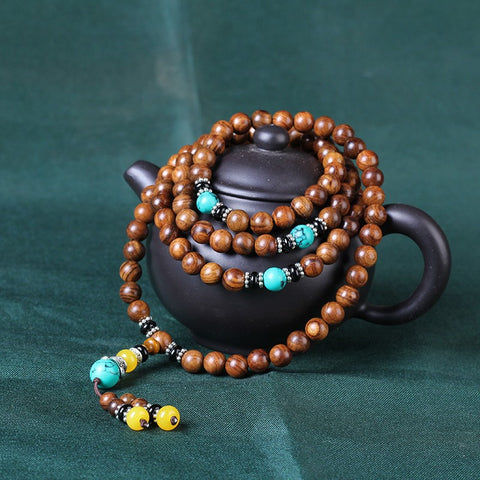 Natural Vietnamese Huanghuali 108 Buddha Beads Bracelet, Rosewood Lotus Bracelet, Wenwan Fragrant Wooden Bracelet m3331302