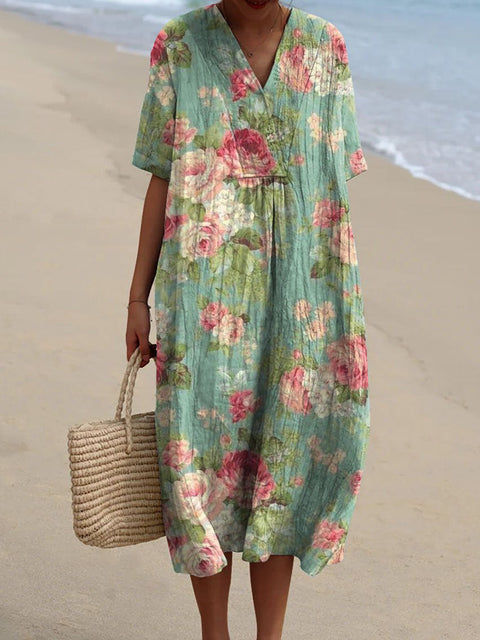 Fashion digital printing large wide V-neck dress m302382