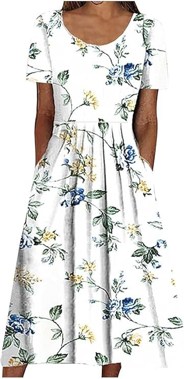 Women's Crew Neck Short Sleeve Long Dress Bohemian Dress m302895