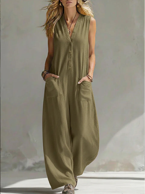 New spring and summer women's casual linen cotton sleeveless jumpsuit m302841