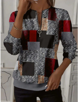 3D printed long-sleeved half-open zipper sweater for women m303052