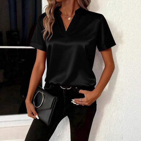 Spring and summer simple temperament versatile V-neck loose shirt top women's m302345