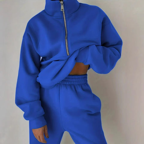 Casual sports home loose and comfortable zipper fleece knitted sweater sweatpants two-piece women's clothing m301654