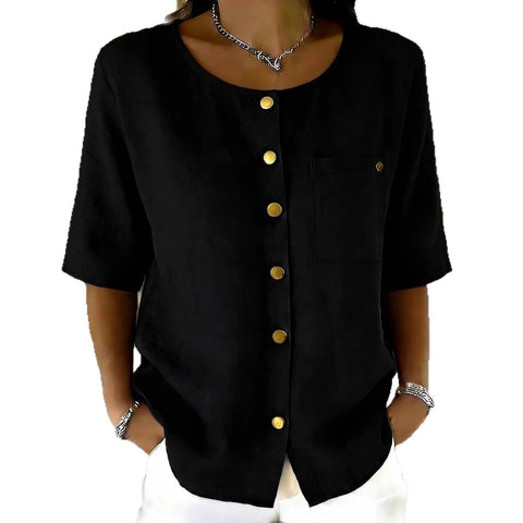Fashion metal button cotton and linen women's shirt cardigan m302685