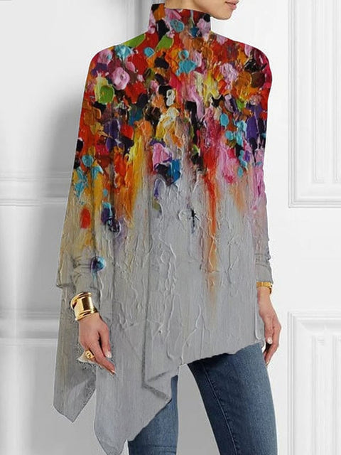 3D printing loose turtleneck urban casual women's T-shirt m302409
