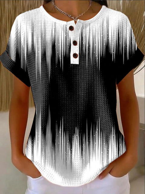 Geometric print henry collar short sleeve t-shirt women m302674