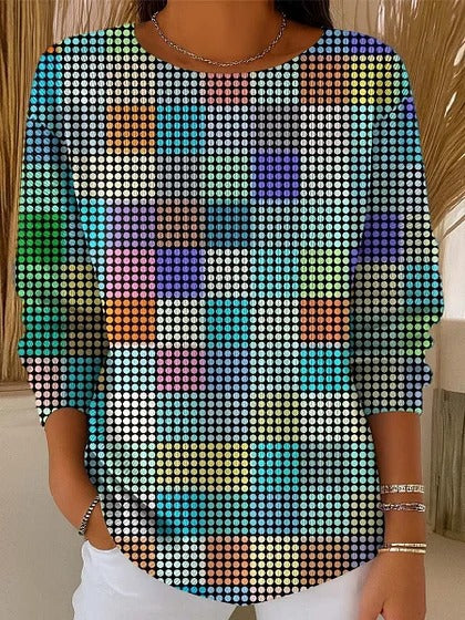 Off-the-shoulder crew neck long-sleeved sweater autumn and winter printed fashion personalized top m302178