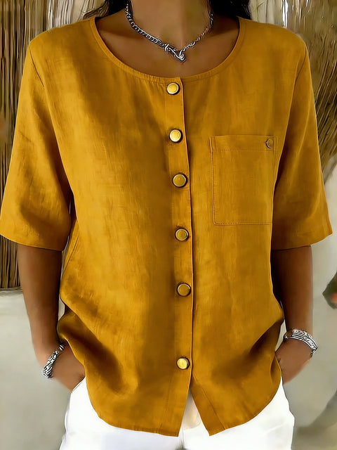 Fashion metal button cotton and linen women's shirt cardigan m302685