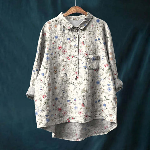 Long Sleeve Bamboo Linen Printing Fashion Versatile Lapel Shirt m301040