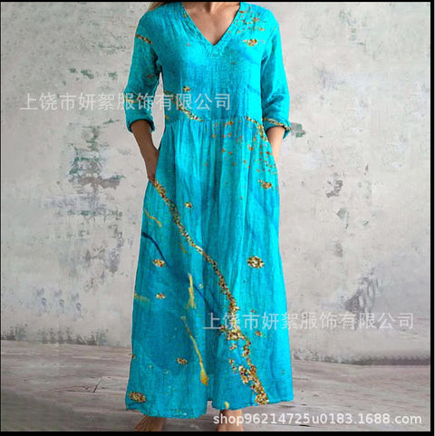 3D printing Amazon European and American summer casual loose long-sleeved dress m301729