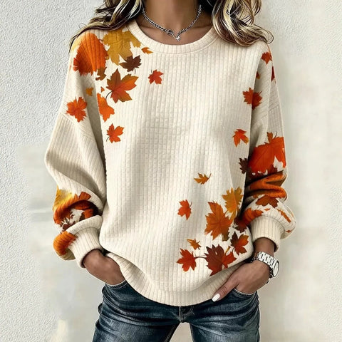Printed maple leaf tie-dye element round neck shoulder small checkered sweater FF303307