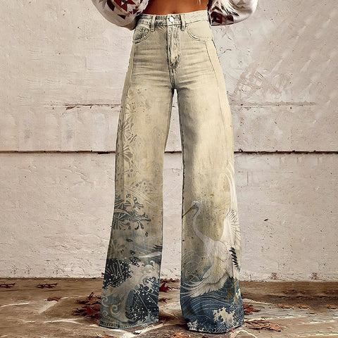 3D heat transfer flared pants simulation denim trousers loose pants m301550