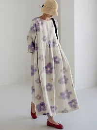 Loose crew neck fashion high-end long-sleeved printed dress m301054