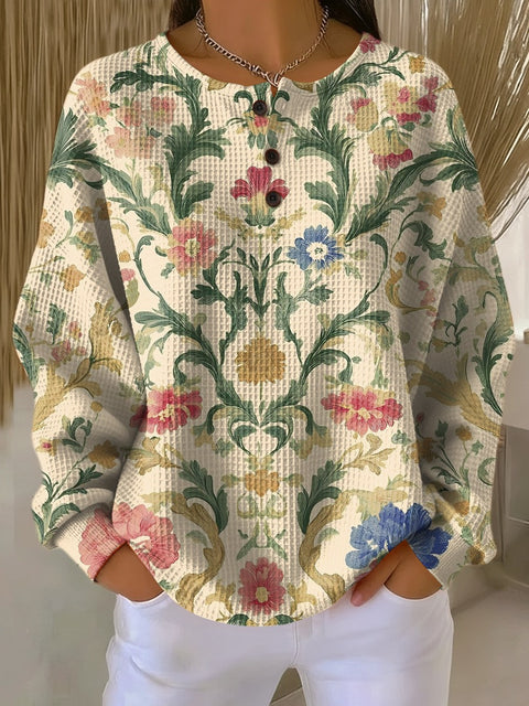 3D digital printing loose casual waffle stand-up collar long sleeve m303065