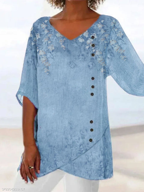 3D printing animal natural scenery V-neck nine-quarter sleeve loose T-shirt m301694