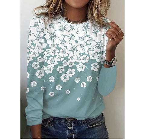 Long Sleeve T-Shirt Women's Solid Color Flower m300934