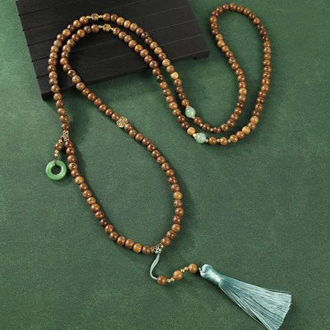 Guofeng Crossbody Chain Ya Bai Buddha Bead Fringed Necklace Retro Sweater Chain m3331290