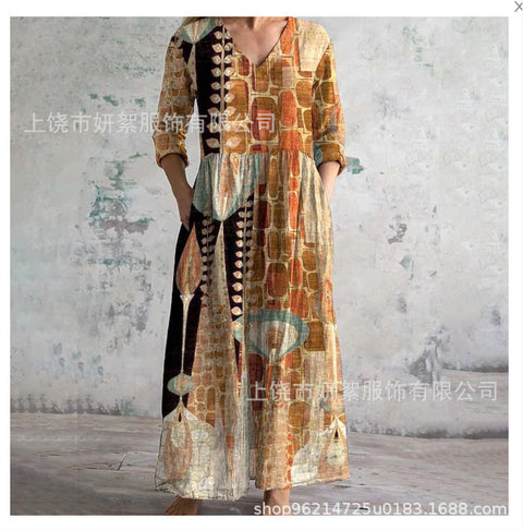 3D printing Amazon European and American summer casual loose long-sleeved dress m301729