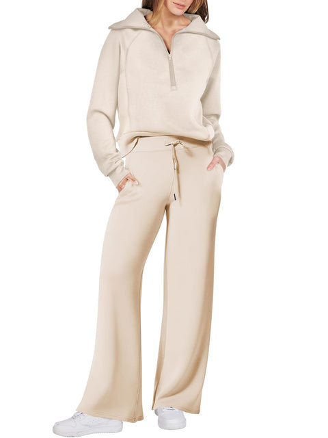 Casual sports suit zipper long-sleeved sweater wide-leg pants two-piece set m301808