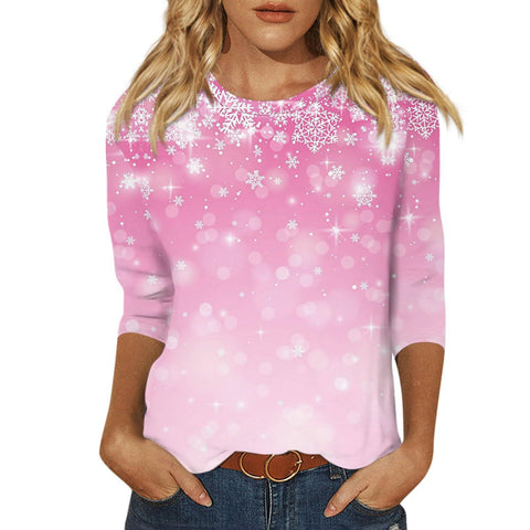 Slim and thin imitation cotton round neck printing solid color seven-quarter sleeve long sleeve m302884