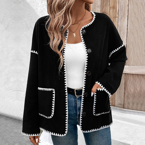 Autumn and winter women's clothing loose color matching fleece jacket m300620