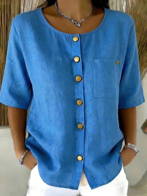 Fashion metal button cotton and linen women's shirt cardigan m302685