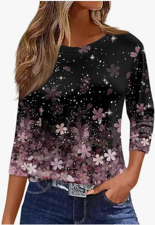 Slim and thin imitation cotton round neck printing solid color seven-quarter sleeve long sleeve m302884