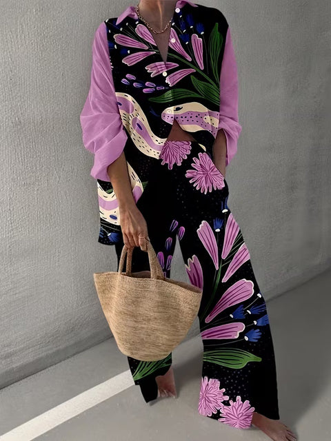 Linglong hemp fish shading casual suit loose sports wide-leg pants marine element casual shirt m303169