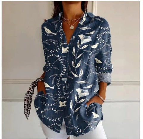 Short sleeve lapel print blouse m302889