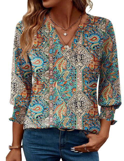 Fashion top seven-quarter sleeve flower print casual shirt summer T-shirt women's m301563