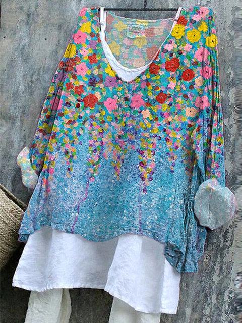 Long-sleeved printed casual pullover loose round neck single-piece T-shirt (without under shirt) m301042