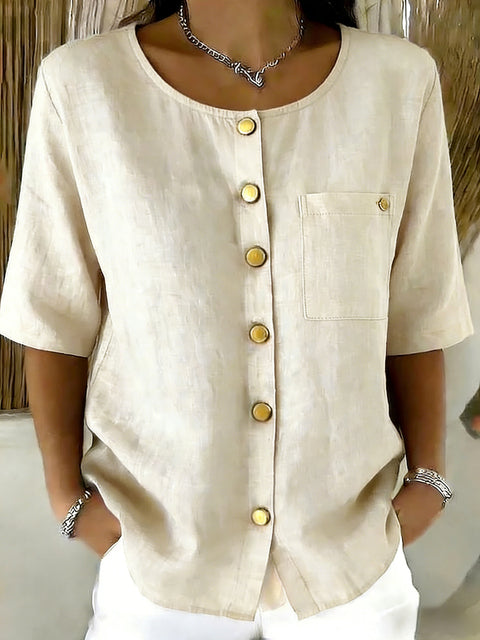 Fashion metal button cotton and linen women's shirt cardigan m302685