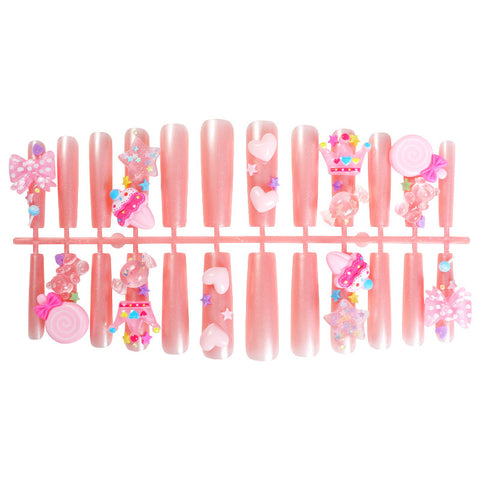 Wear nail pads Long water pipe nail art Three-dimensional candy bow accessories Nail pads 24 pieces