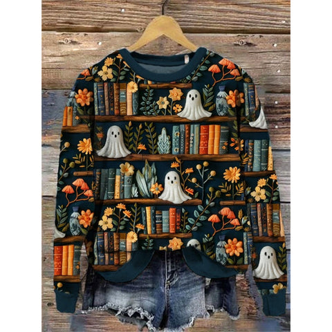 Halloween fashion pumpkin print autumn and winter new crew neck women's top M800004
