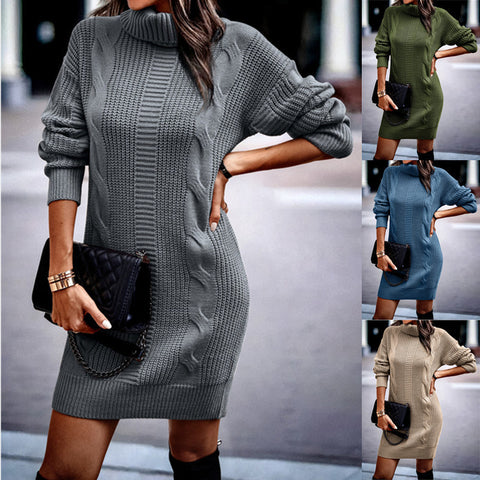 High-neck long-sleeved hip-wrapped sweater women's dress m300500