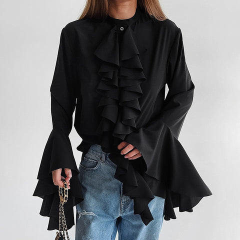 Feeling ruffle edge long-sleeved shirt autumn and winter new temperament high-end cardigan top m301824