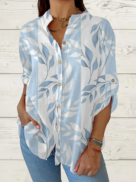 Women's long-sleeved loose 3D digital printing button-down shirt m302466