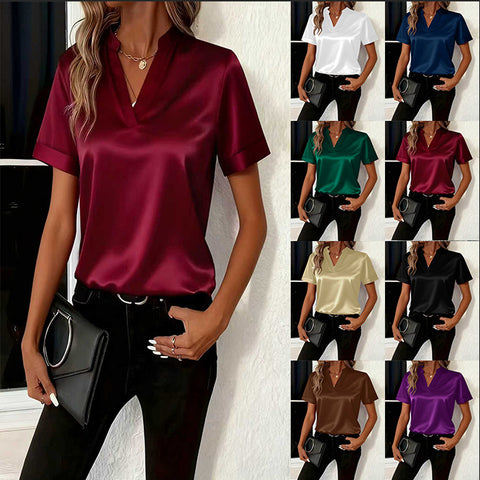 Spring and summer simple temperament versatile V-neck loose shirt top women's m302345