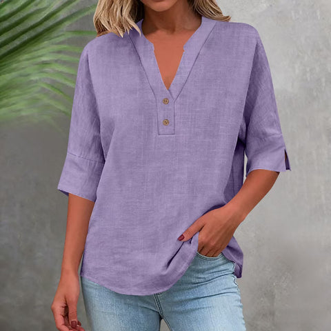 Summer solid color stand-up collar button-down medium-sleeved women's shirt m302791
