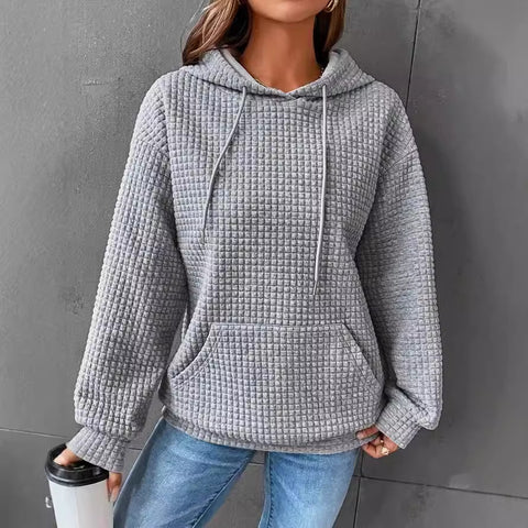 Loose pullover hooded long-sleeved sweater women's drawstring shoulder kangaroo pocket hoodie m301919