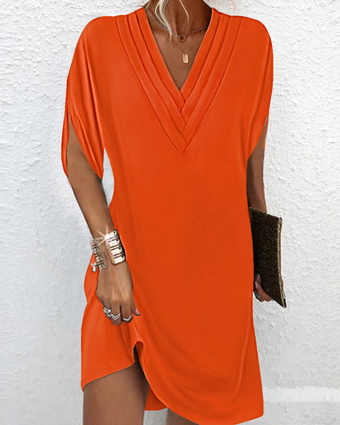 Women's spring/summer V-neck pleated bat sleeve dress m302952