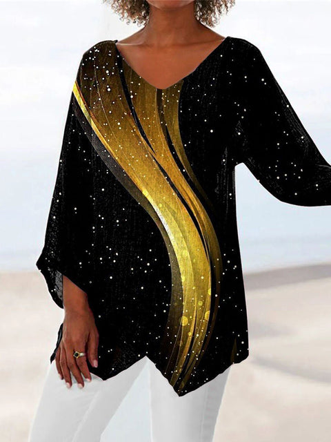 3D printing animal natural scenery V-neck nine-quarter sleeve loose T-shirt m301694