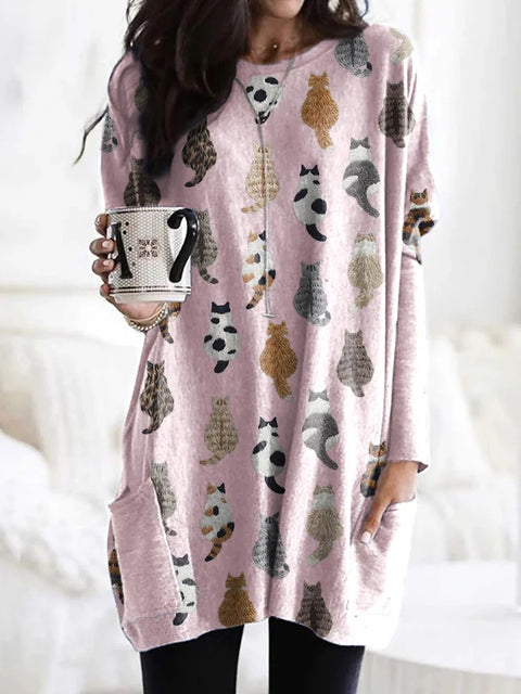 Digital printing women's fashion round neck medium and long top T-shirt m302271