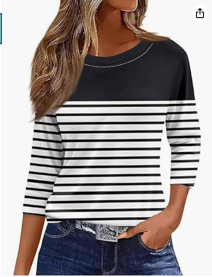 Slim and thin imitation cotton round neck printing solid color seven-quarter sleeve long sleeve m302884