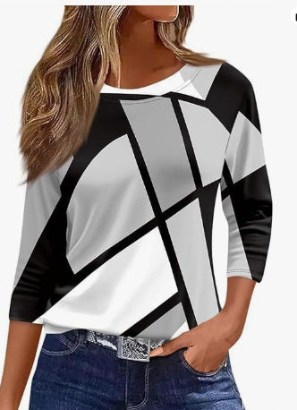 Slim and thin imitation cotton round neck printing solid color seven-quarter sleeve long sleeve m302884